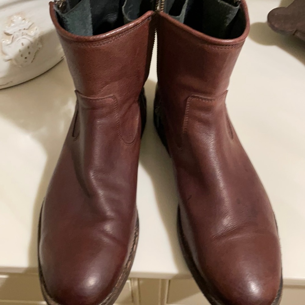 Frye Boots, double zipper, great condition.  Small water spots on left